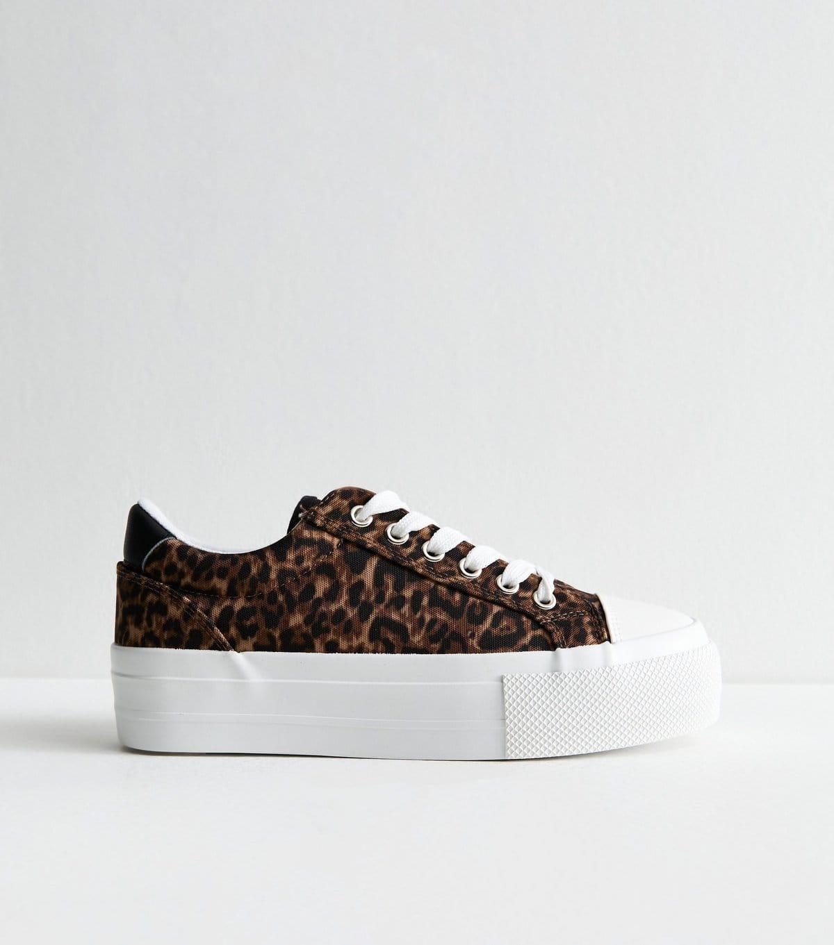 New Look Women's Brown Leopard Print Lace Up Canvas Trainers Vegan New Look - 4