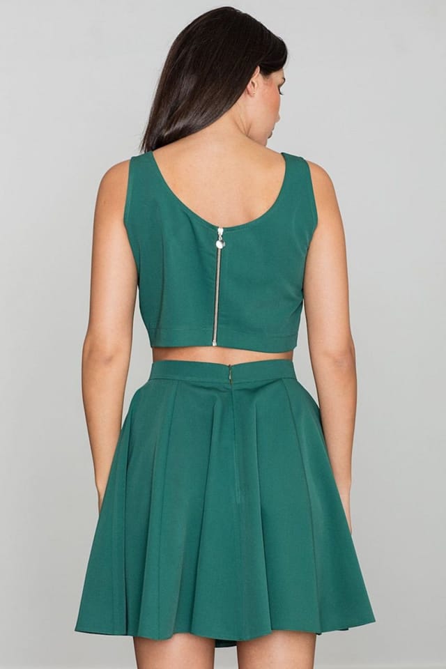 Love Lace Love Lace Women's Flared Skirt Top Set With Silver Zip Back in Green - 2