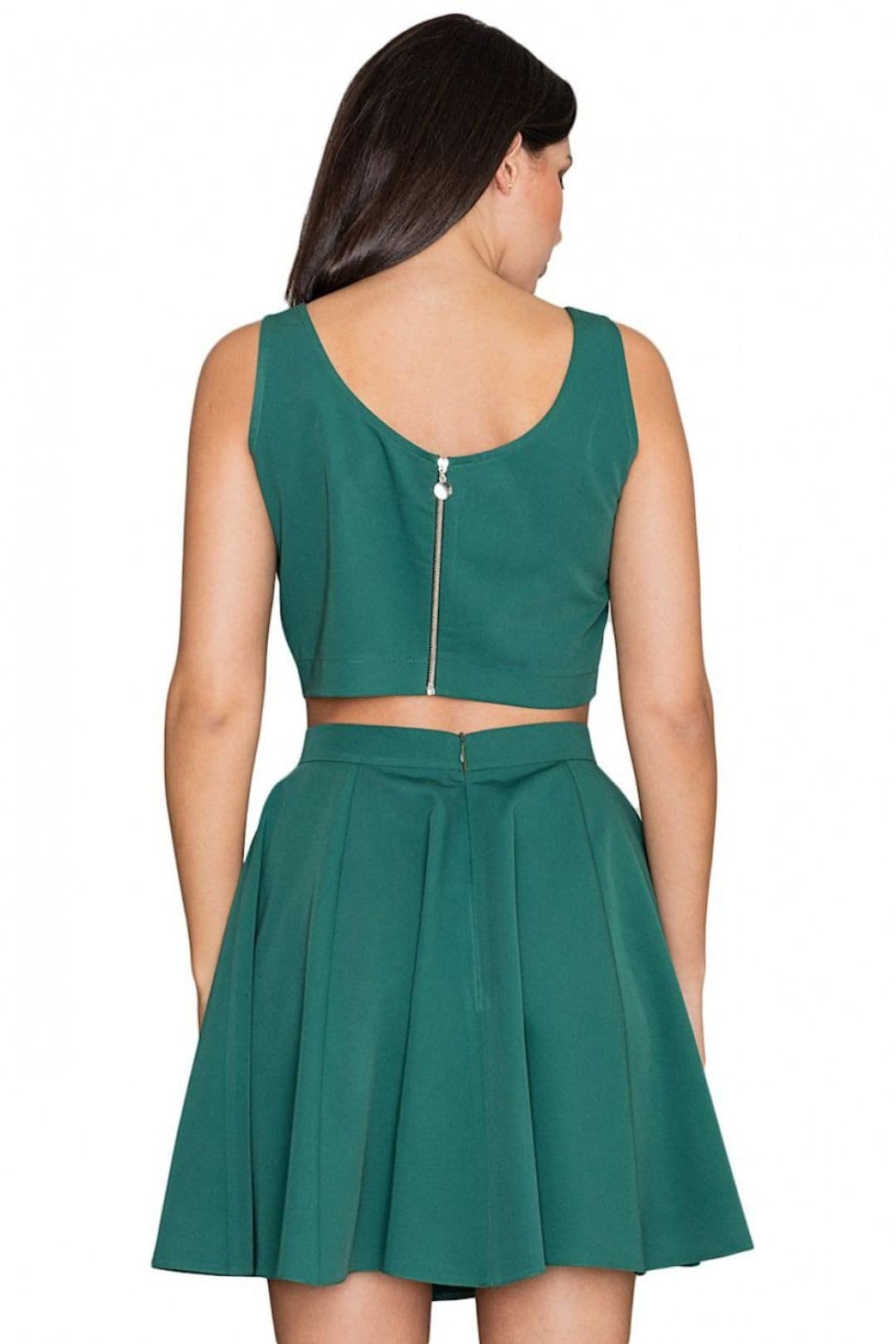 Love Lace Love Lace Women's Flared Skirt Top Set With Silver Zip Back in Green - 4