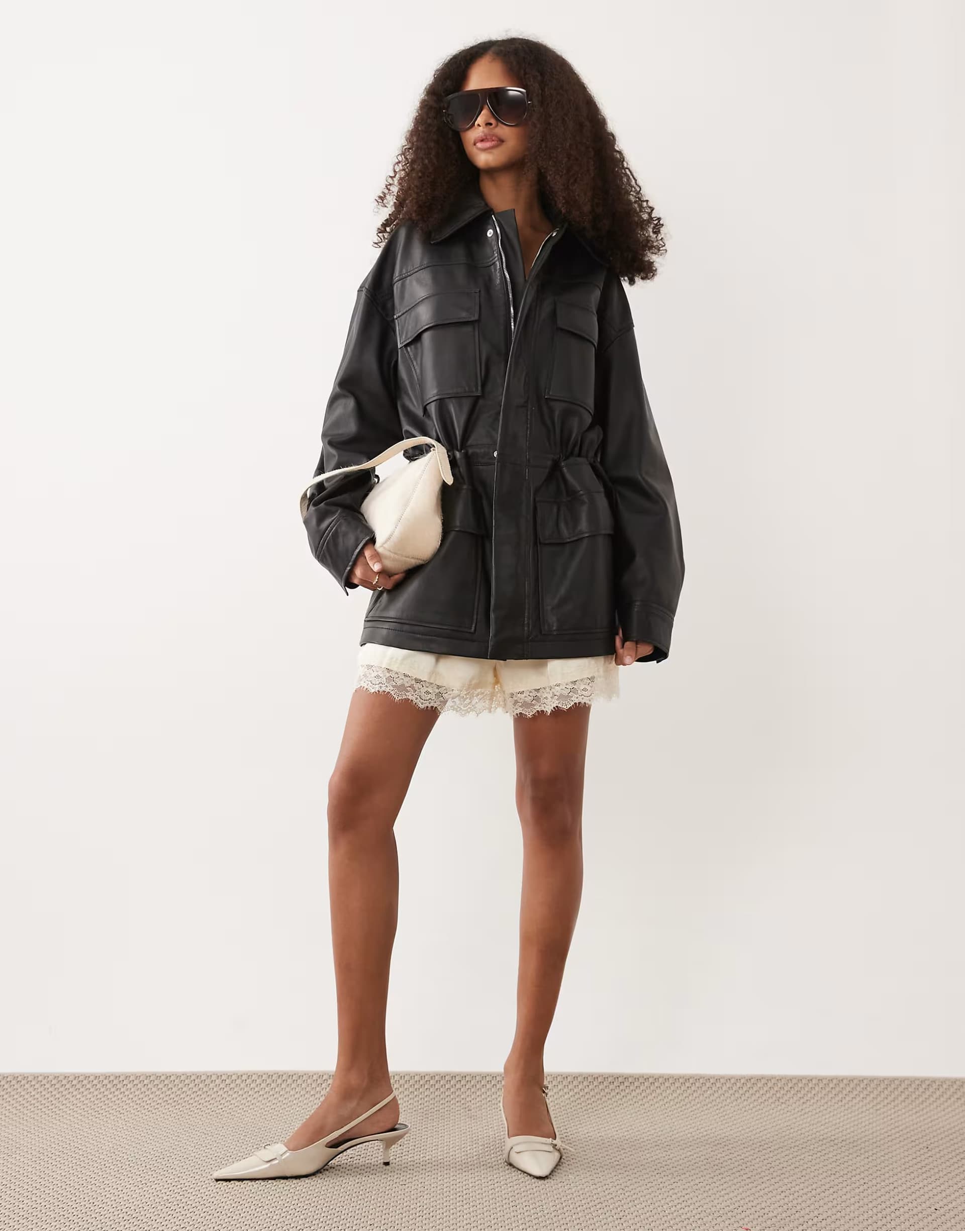 ASOS ASOS Black Leather Cinched Waist Jacket