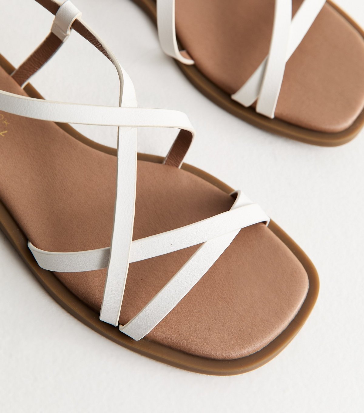 New Look Women's White Faux Leather Strappy Square Toe Flat Sandals Vegan New Look - 3