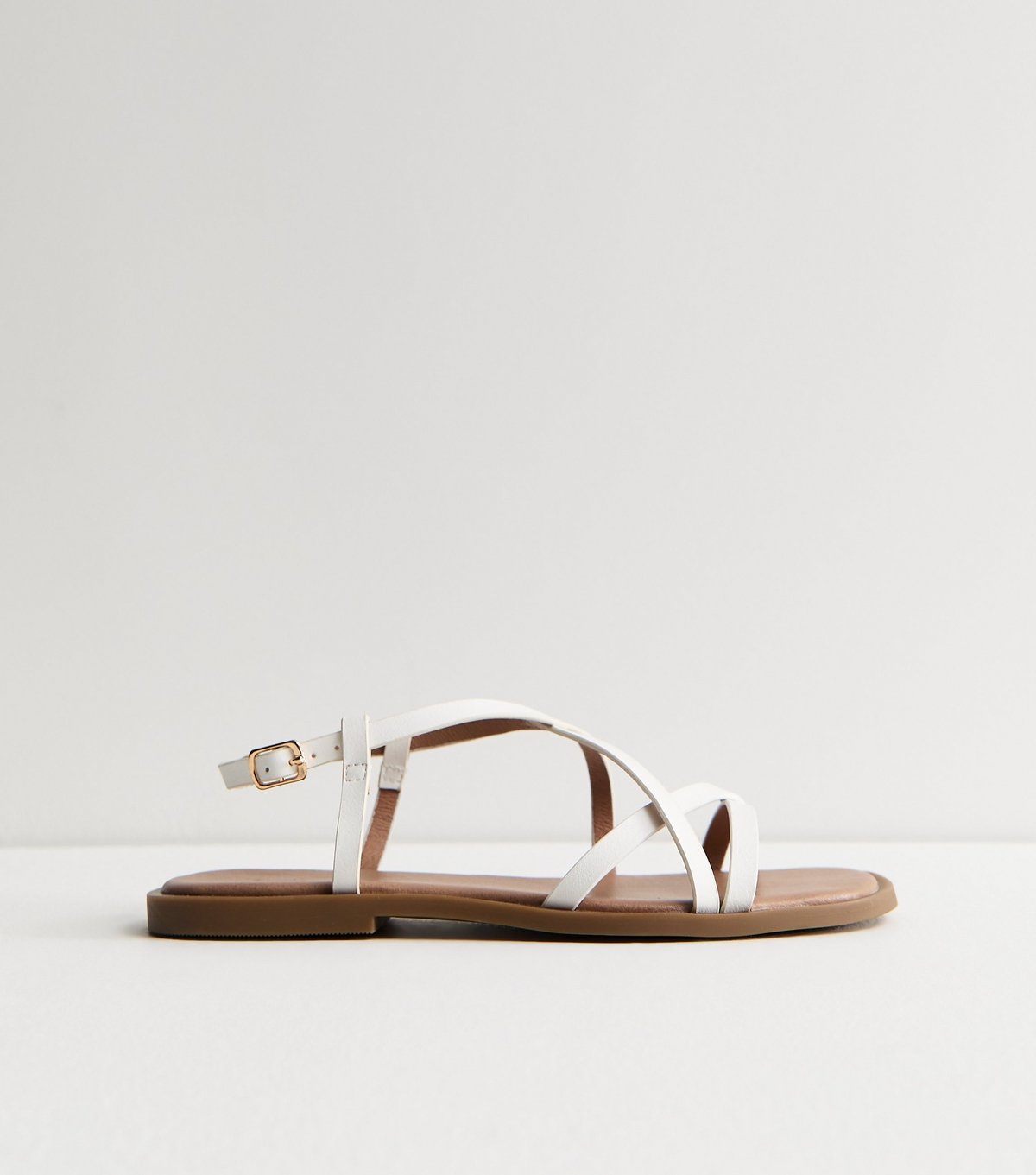 New Look Women's White Faux Leather Strappy Square Toe Flat Sandals Vegan New Look - 4