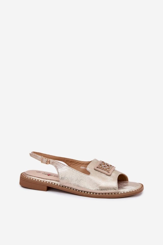 Love Lace Love Lace Women's Flat Buckle Sandals in with Natural Insole Front in Gold - 2