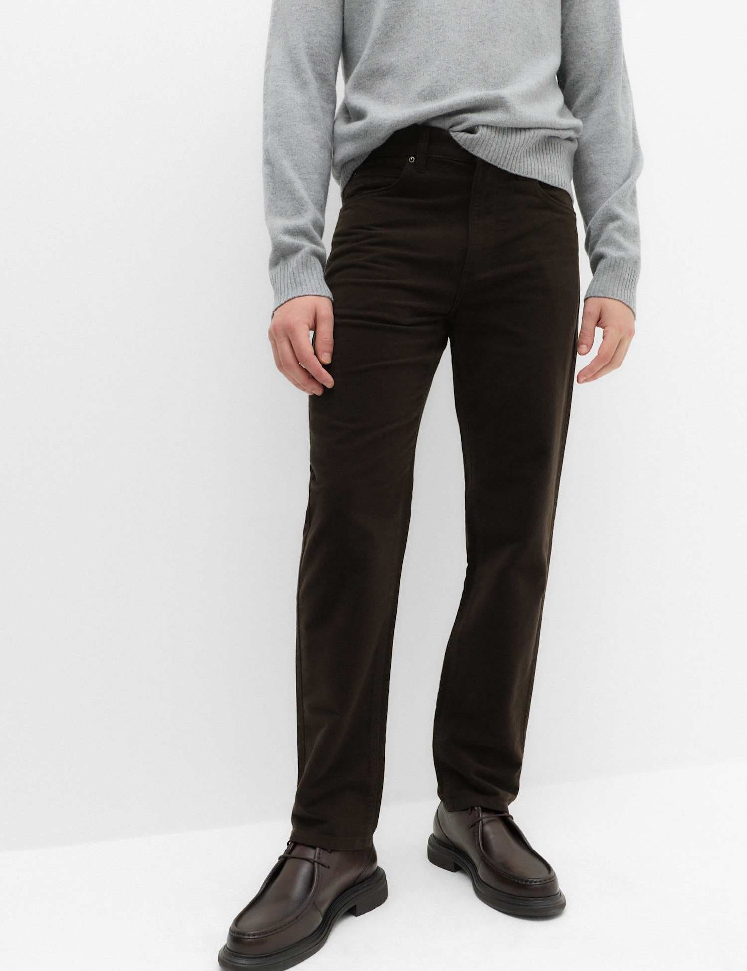 Marks & Spencer M&S Straight Fit Italian Moleskin 5 Pocket Trousers Dark Brown