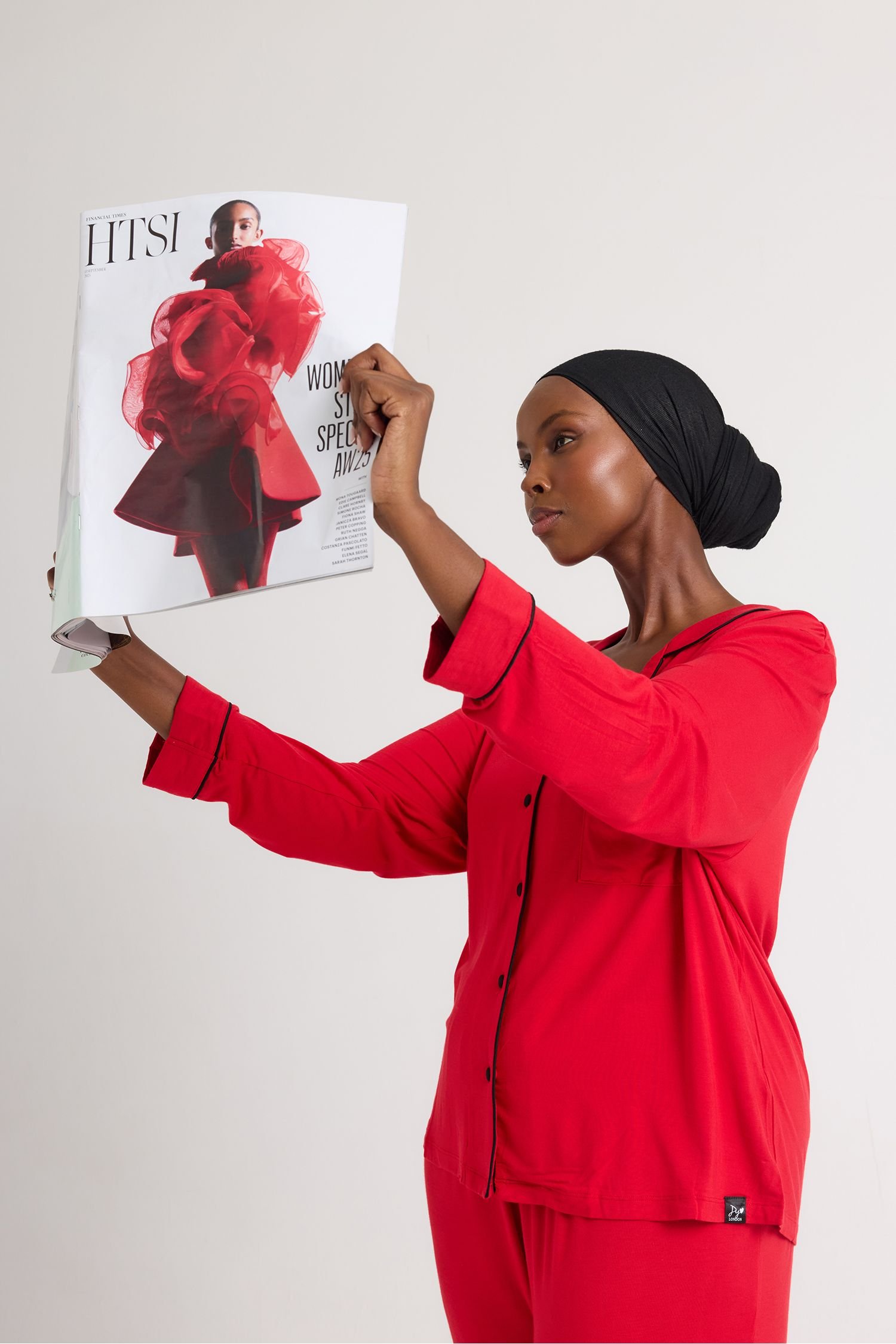 Pretty You London Pretty You London Women's Bamboo Long Pyjama Set in Red - 2