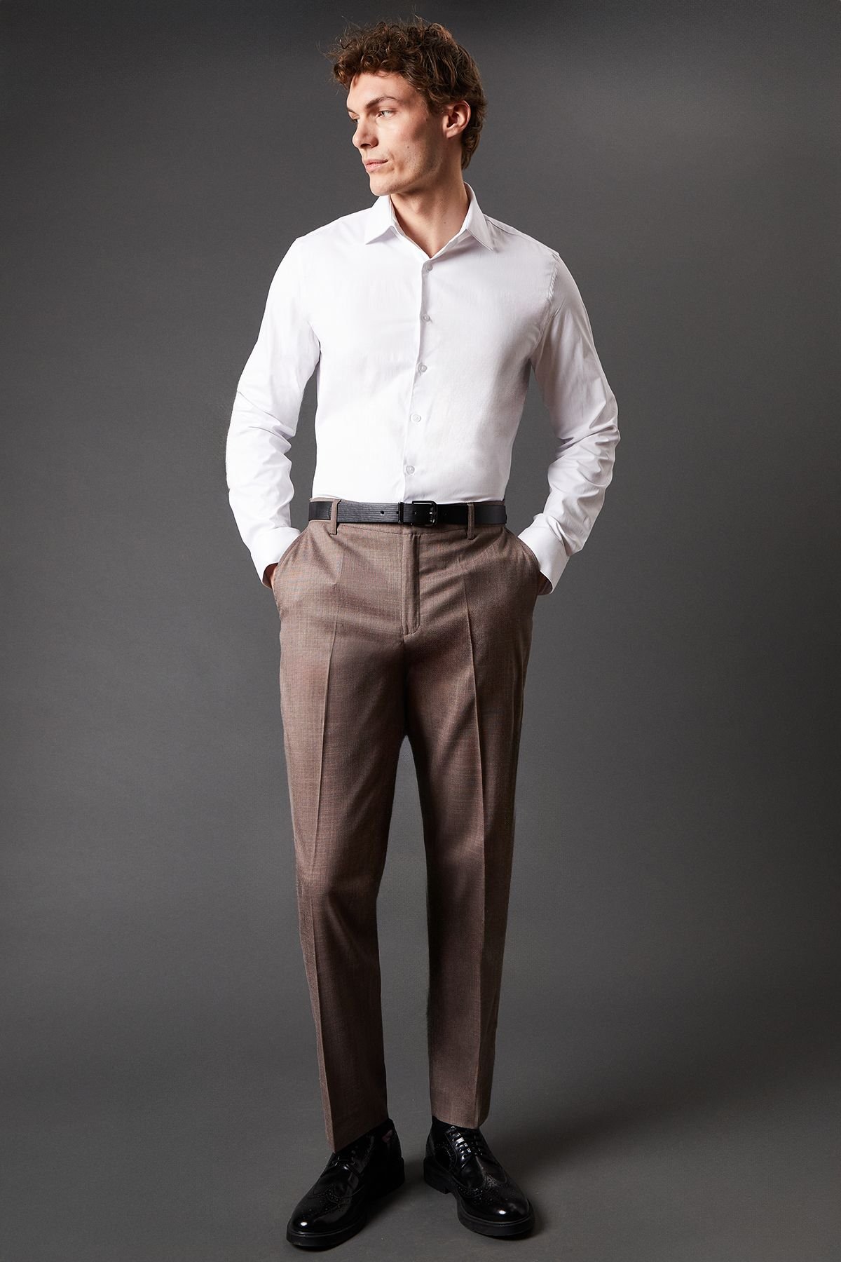 Burton Burton Men's Neutral Stretch Slim Fit Smart Trousers - 4