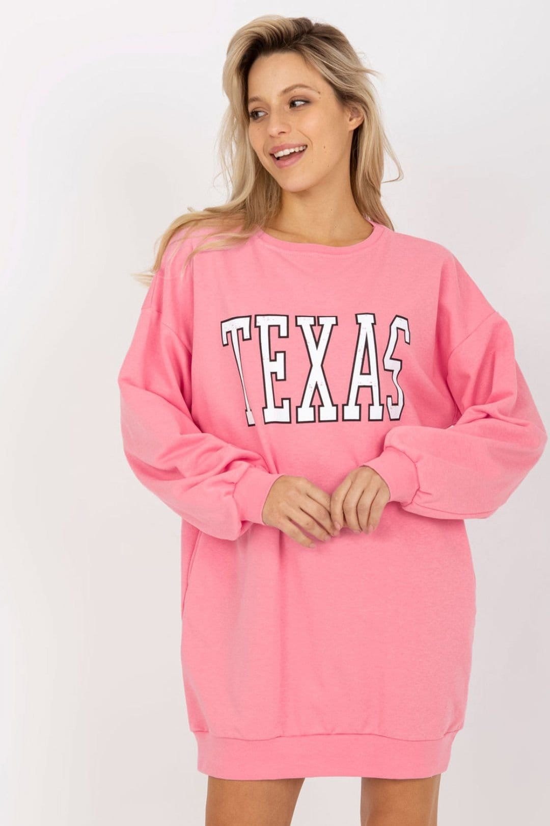 Love Lace Love Lace Women's Long Casual Sweatshirt Soft Cotton Blend Pockets in Pink - 4