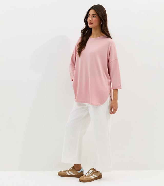 New Look Women's Pink Soft Touch Slouchy Cropped Sleeve T-Shirt New Look - 3