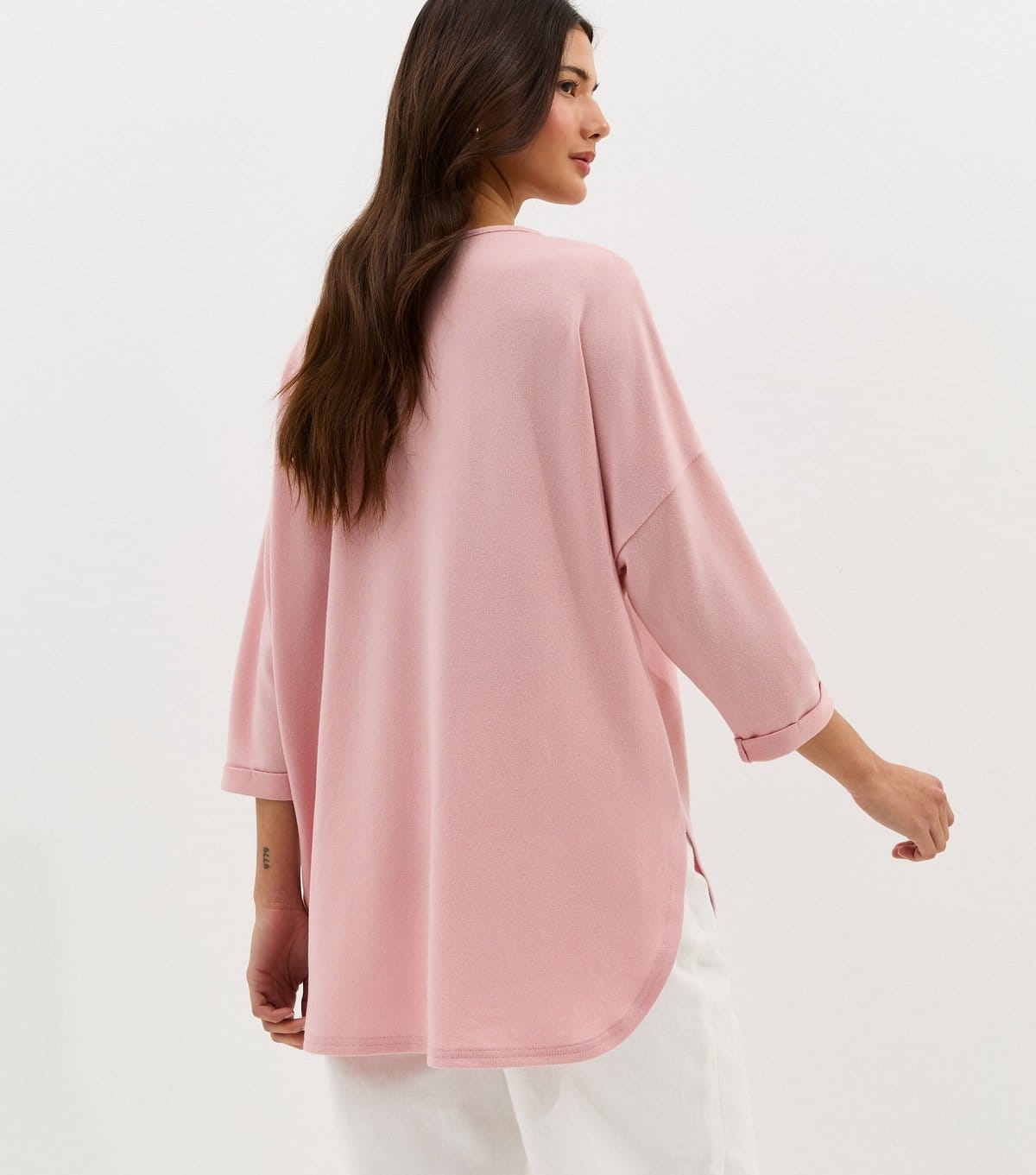 New Look Women's Pink Soft Touch Slouchy Cropped Sleeve T-Shirt New Look - 4