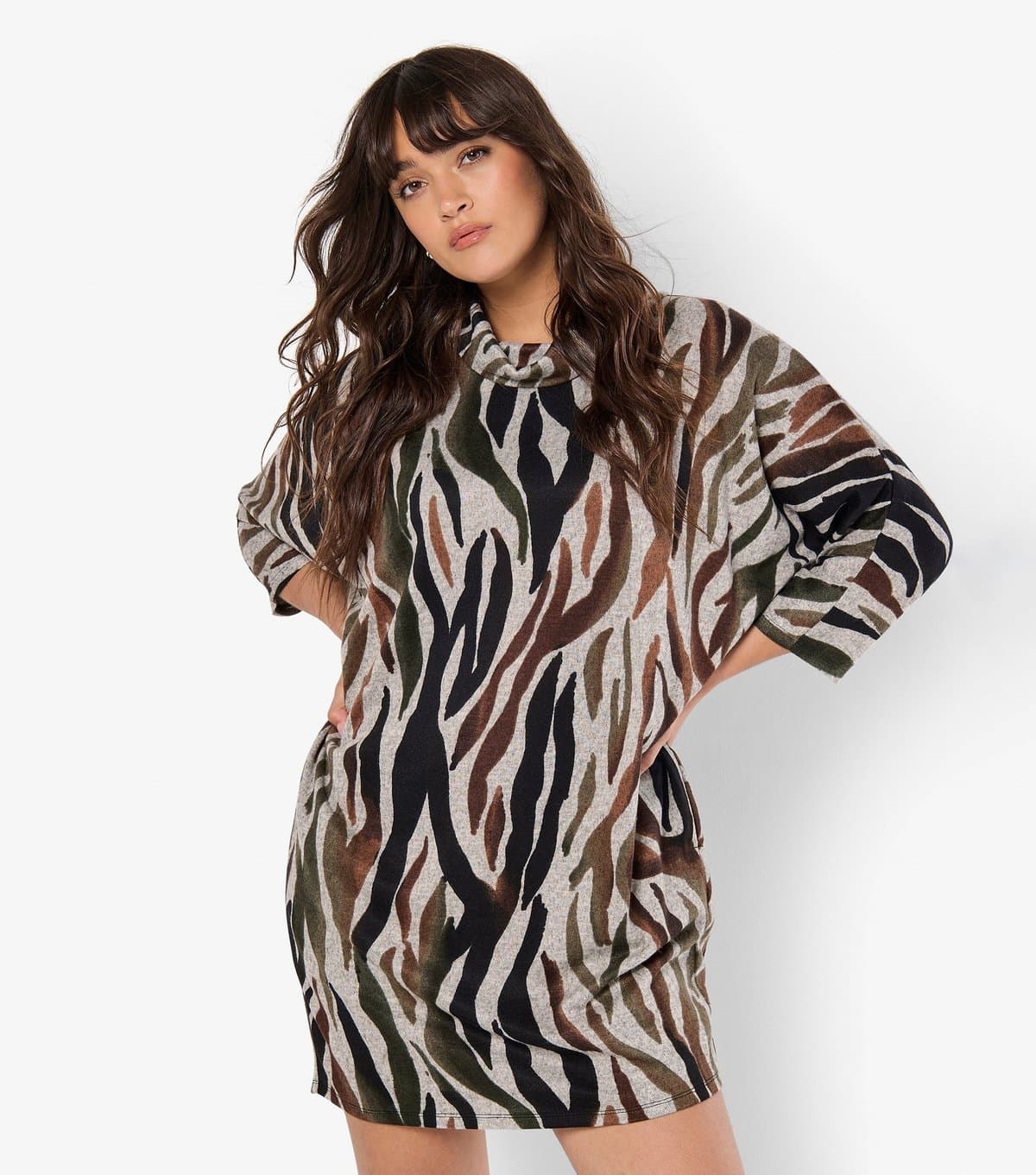 Apricot Women's Rust Zebra Print Roll Neck Mini Dress Apricot New Look
