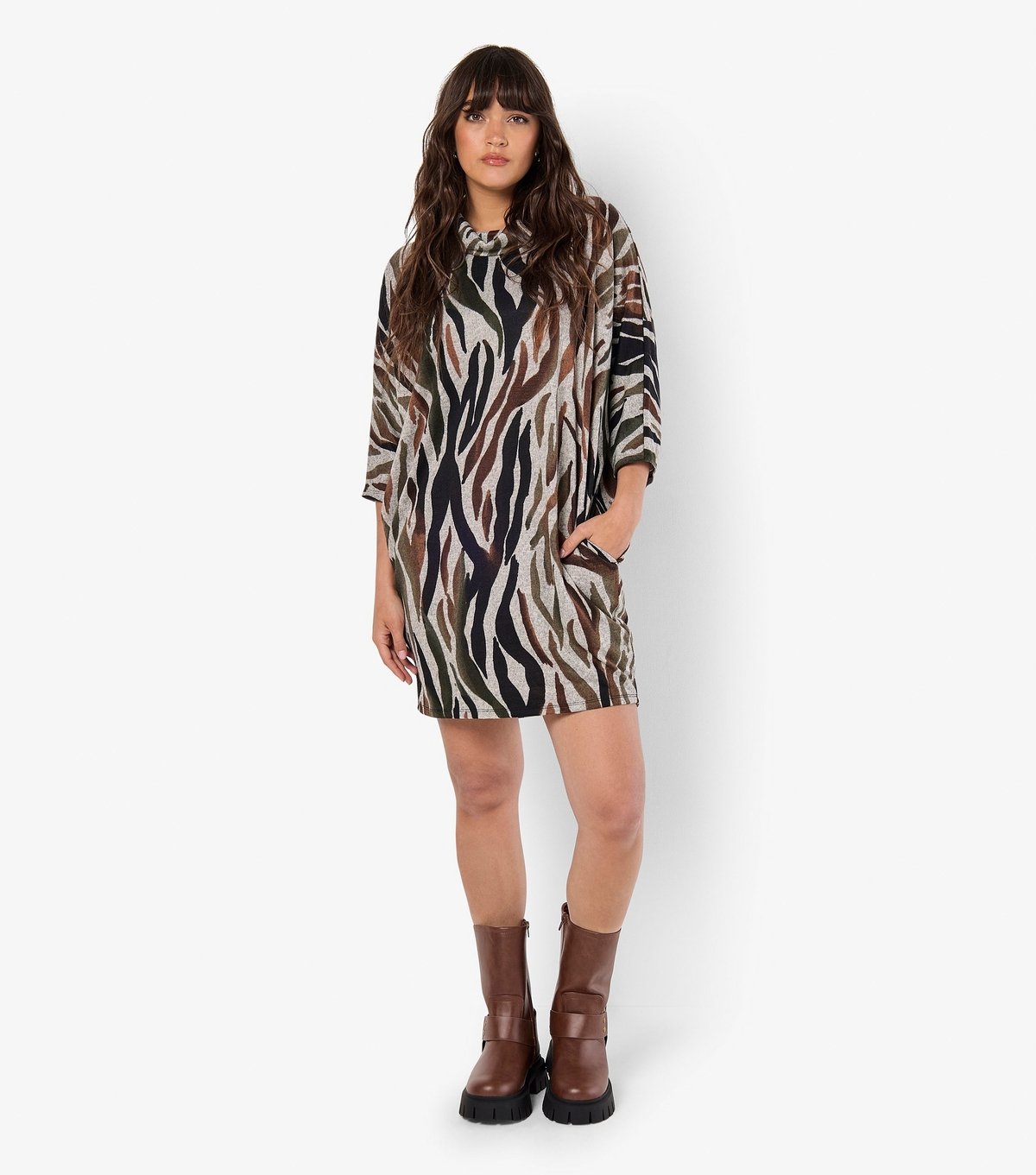Apricot Women's Rust Zebra Print Roll Neck Mini Dress Apricot New Look - 3
