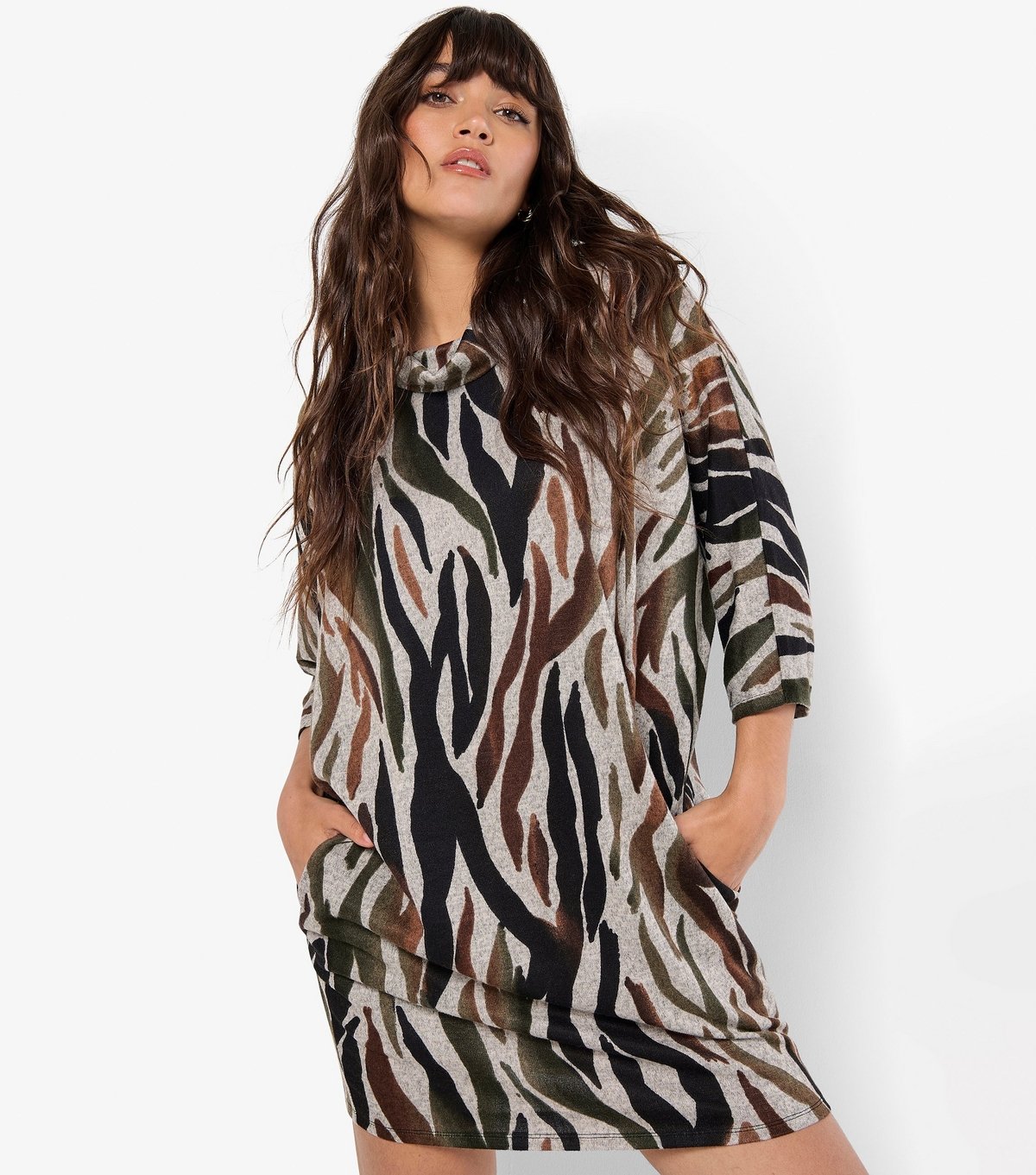 Apricot Women's Rust Zebra Print Roll Neck Mini Dress Apricot New Look - 4