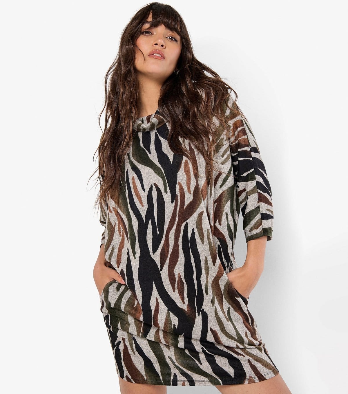 Apricot Women's Rust Zebra Print Roll Neck Mini Dress Apricot New Look - 4