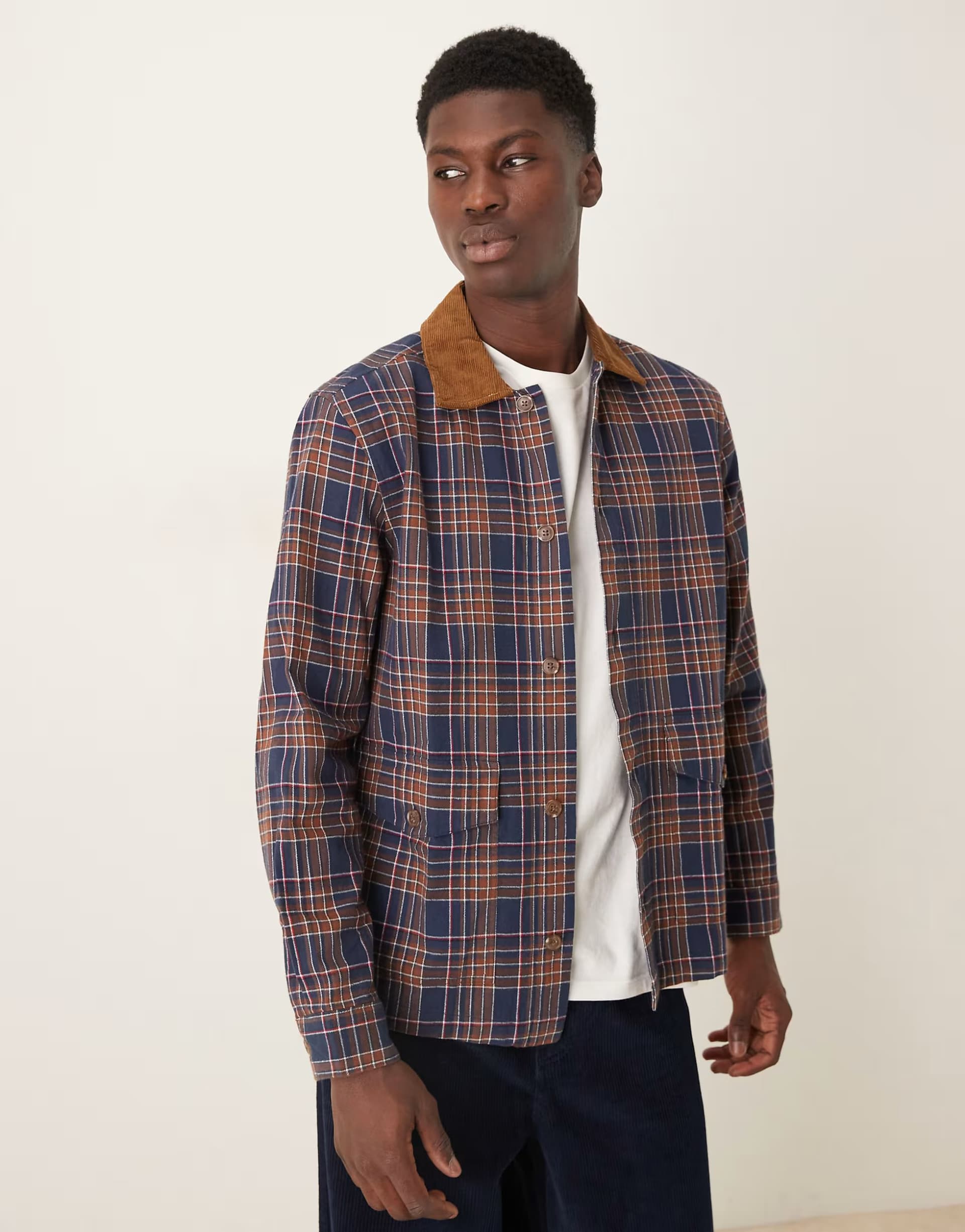 ASOS ASOS DESIGN overshirt with cord collar in navy