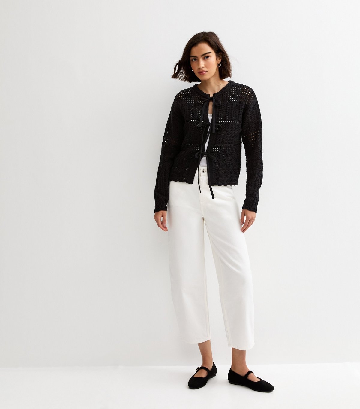 New Look Women's Black Cotton Rich Patterned Knit Tie Front Cardigan New Look - 3