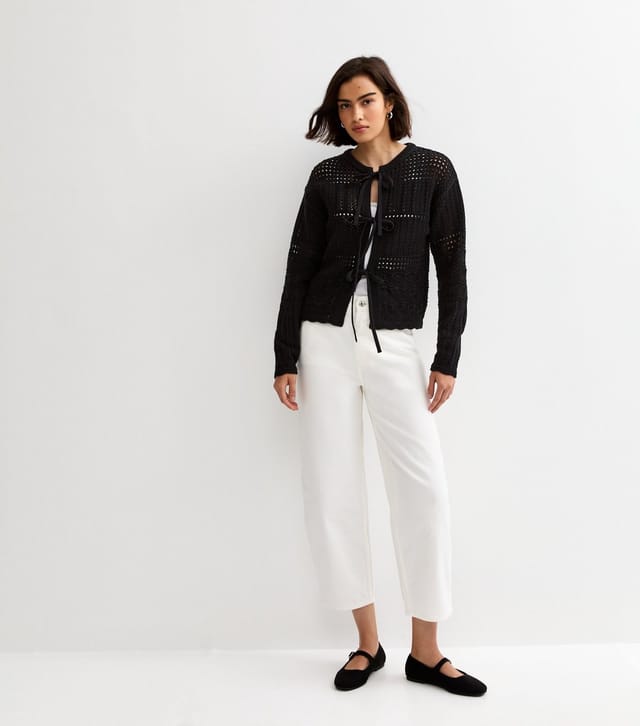 New Look Women's Black Cotton Rich Patterned Knit Tie Front Cardigan New Look - 3