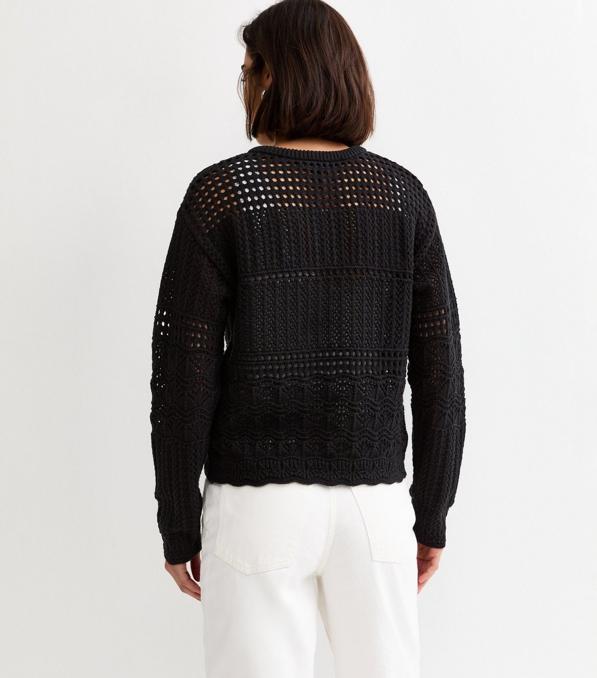 New Look Women's Black Cotton Rich Patterned Knit Tie Front Cardigan New Look - 4