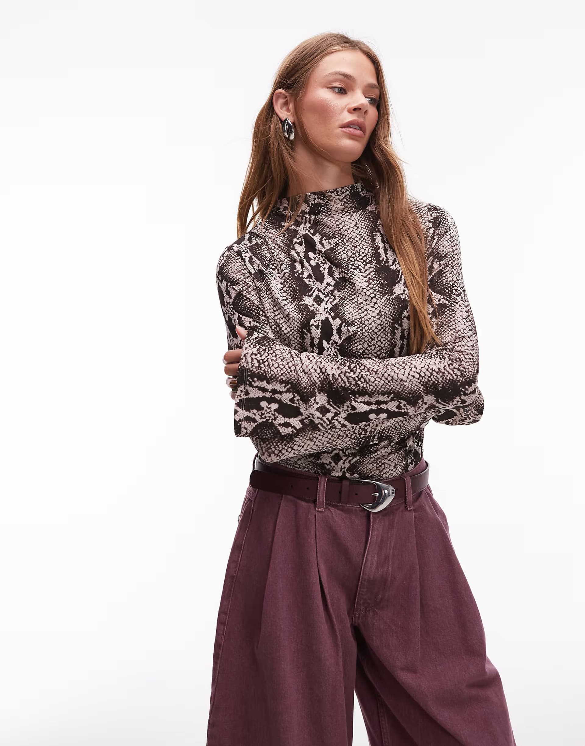 ASOS & Other Stories jersey  top side ruche with long sleeves  in snake print