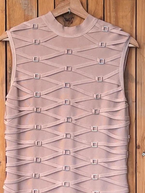 Topshop Topshop Premium Nude Studded Bandage Bodycon Dress Size 12