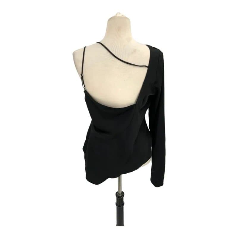 Topshop TopShop Satin Cowl Neck One Shoulder Top Black Size 10 NWOT $55 MSRP