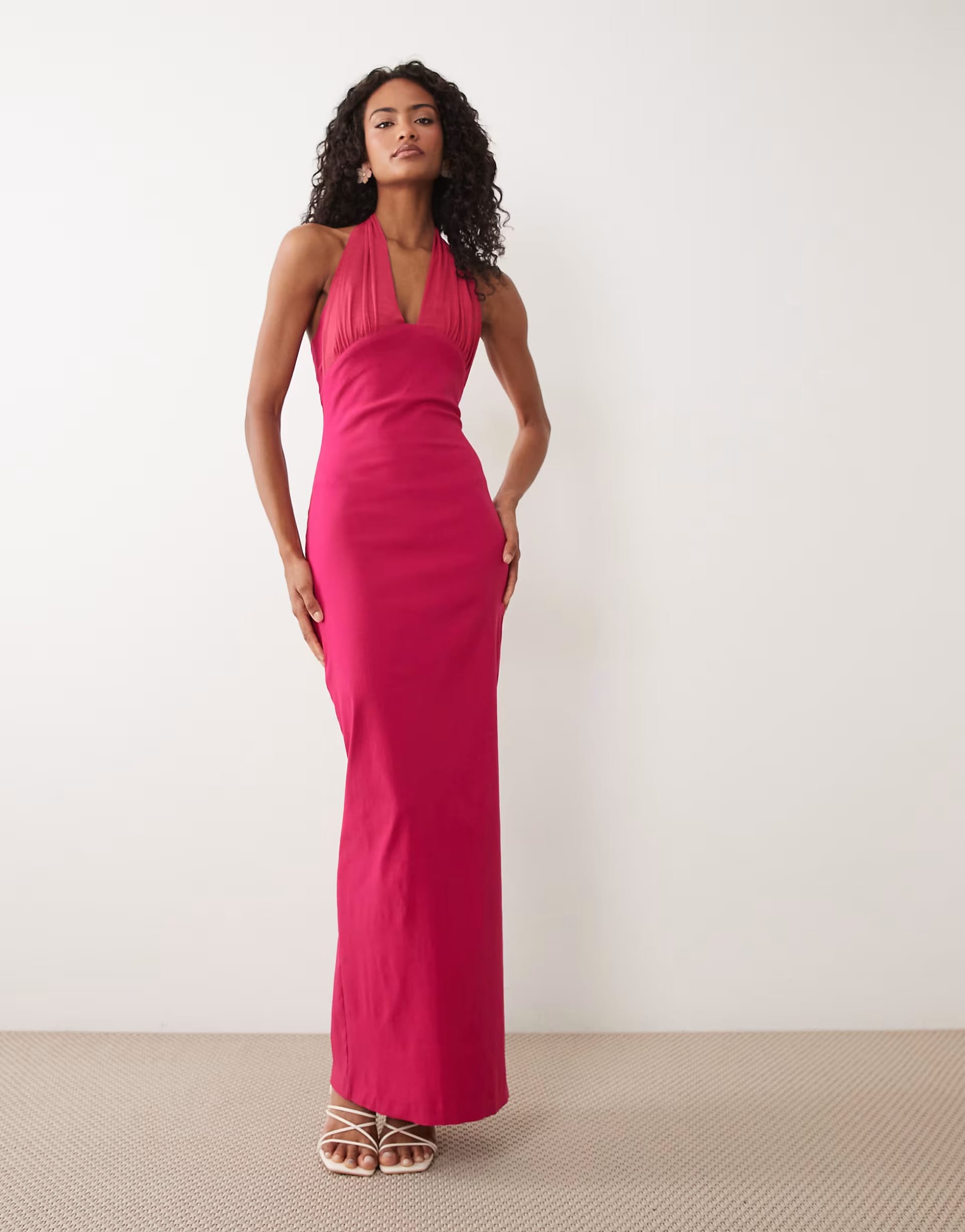 ASOS Pink Bengaline Halter Scoop Neck Maxi Dress