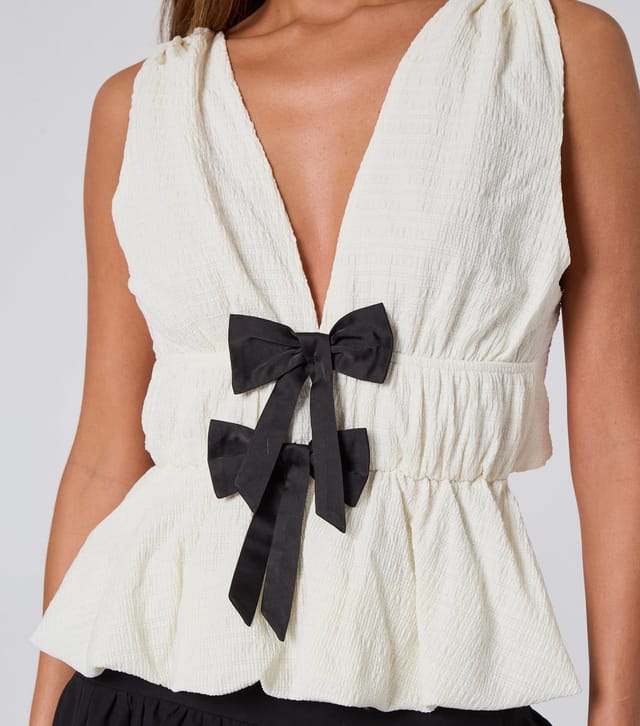 Urban Bliss Women's Cream Ruched Bow Top Urban Bliss New Look - 3