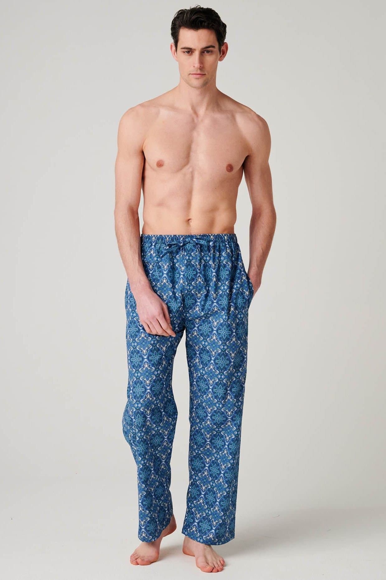 British Boxers British Boxers Men's "Marrakesh Paisley" Crisp Cotton Pyjama Trousers in Bright Blue