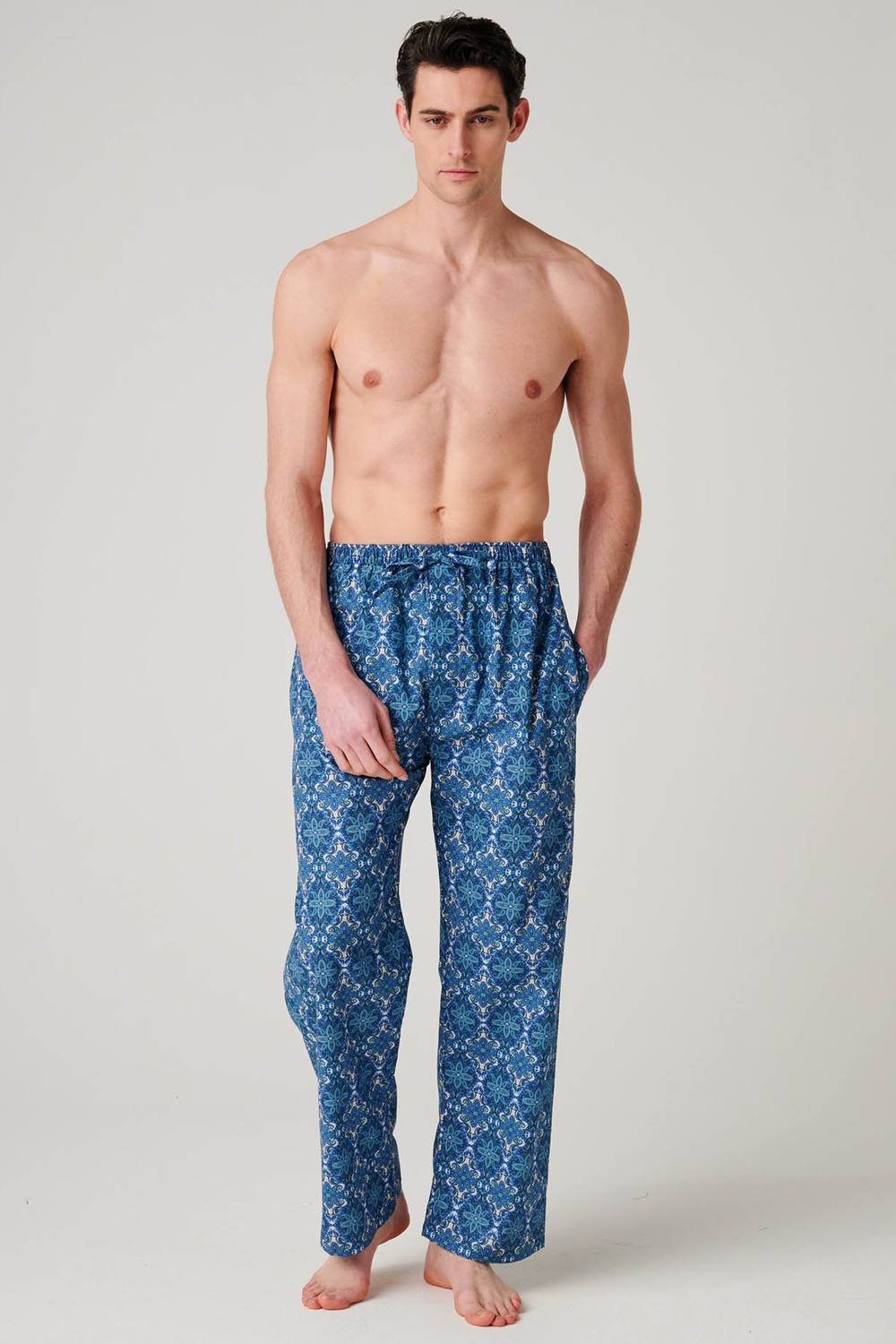 British Boxers British Boxers Men's "Marrakesh Paisley" Crisp Cotton Pyjama Trousers in Bright Blue - 2
