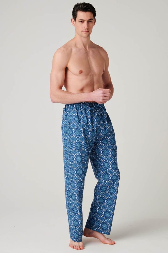 British Boxers British Boxers Men's "Marrakesh Paisley" Crisp Cotton Pyjama Trousers in Bright Blue - 2
