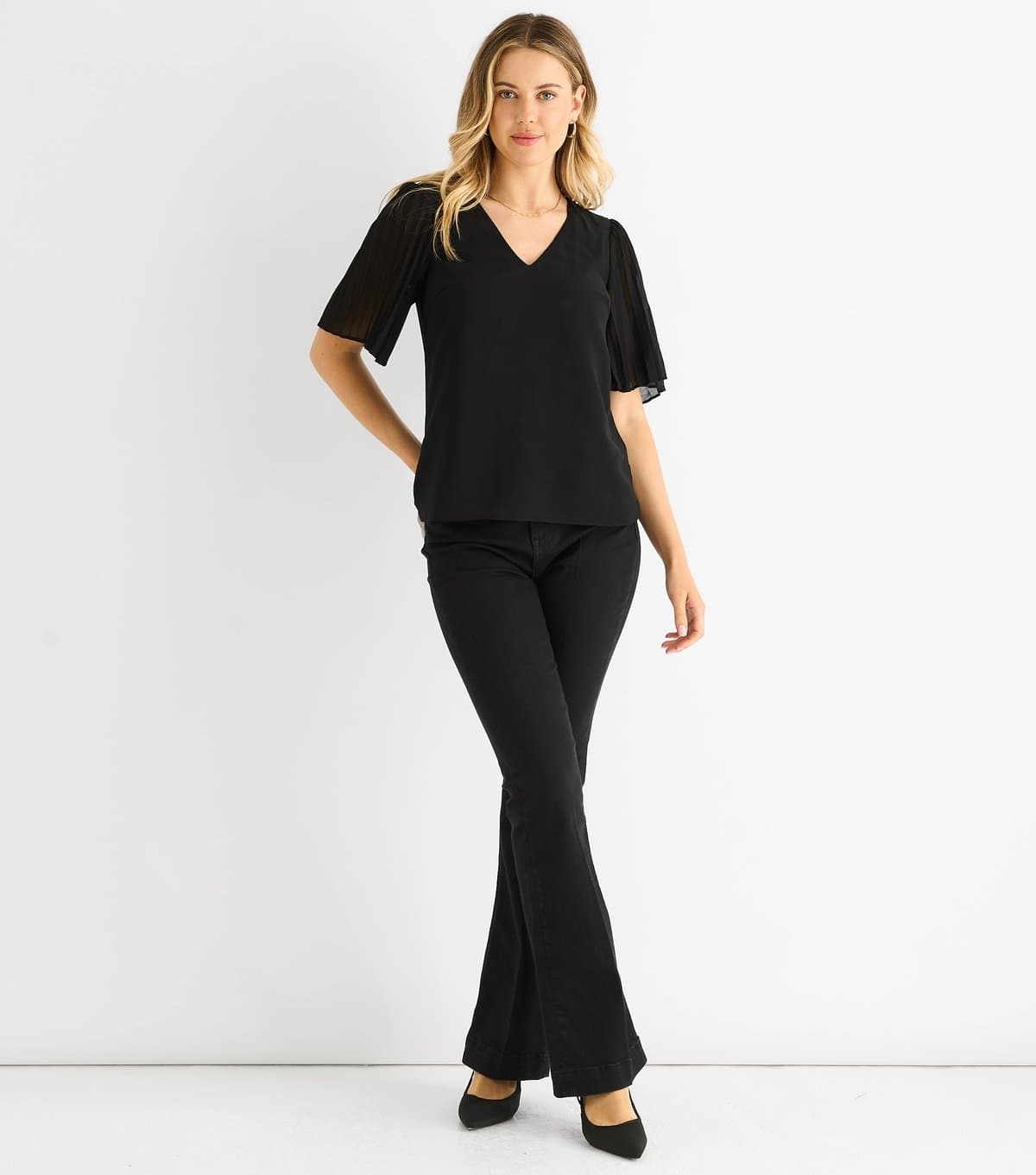 Gini London Women's Black Chiffon Pleated Sleeve Top Gini London New Look