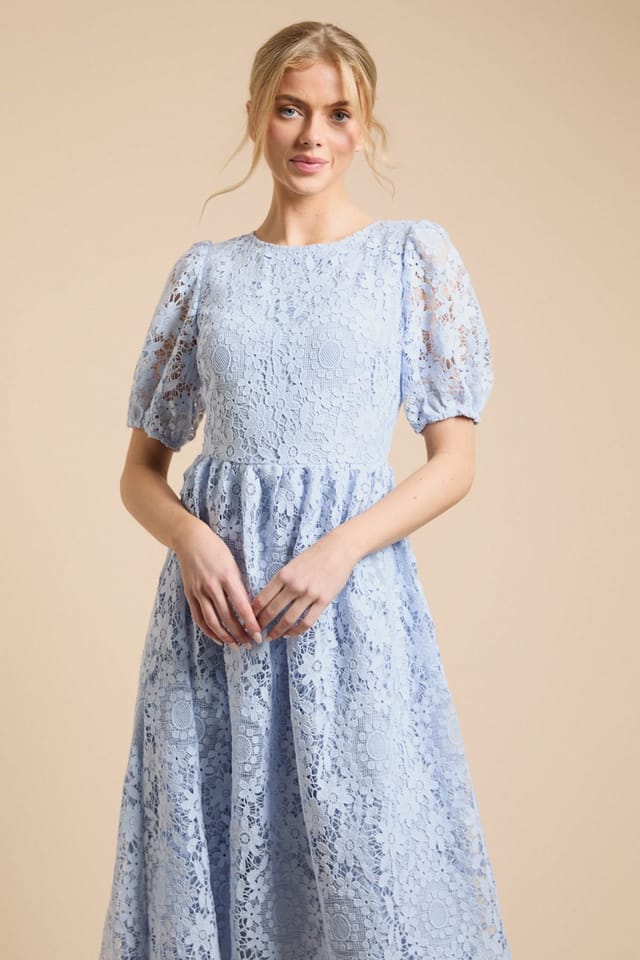 Oasis Oasis Women's Premium Floral Lace Puff Sleeve Midi Dress in Mint - 2