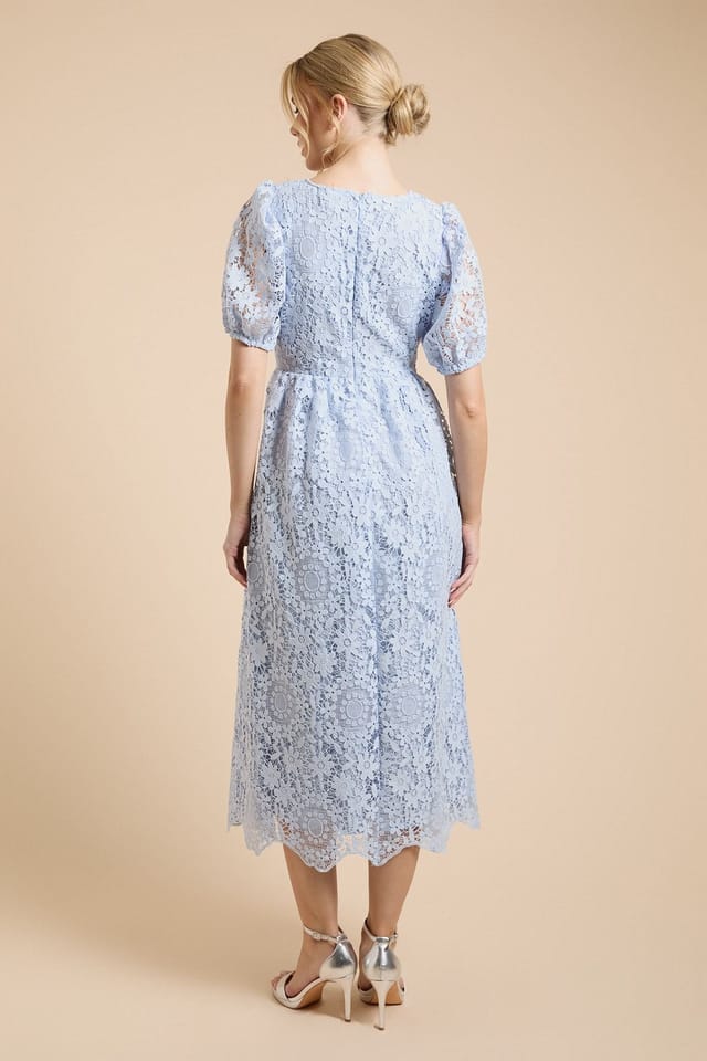 Oasis Oasis Women's Premium Floral Lace Puff Sleeve Midi Dress in Mint - 3