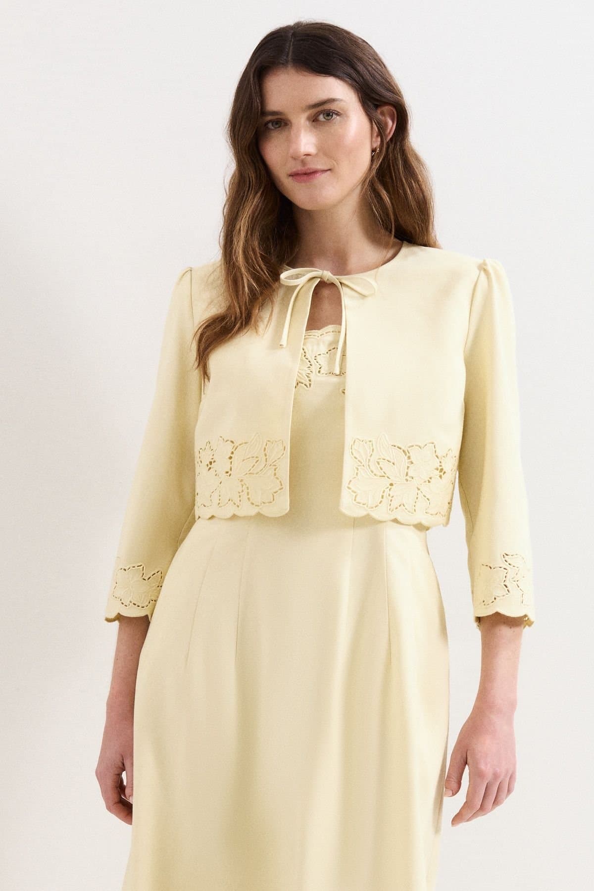 Phase Eight Phase Eight Women's Wilda Embroidered Scallop Cropped Jacket in Lemon