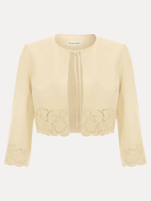Phase Eight Phase Eight Women's Wilda Embroidered Scallop Cropped Jacket in Lemon - 2