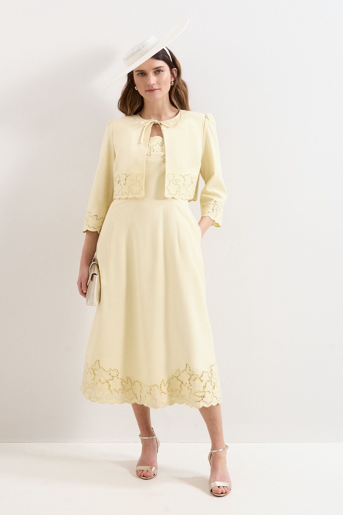 Phase Eight Phase Eight Women's Wilda Embroidered Scallop Cropped Jacket in Lemon - 3