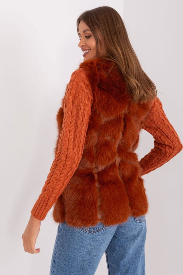 Love Lace Love Lace Women's Lined Faux Fur Vest with Slip Pockets Style 187535 in Orange - 3