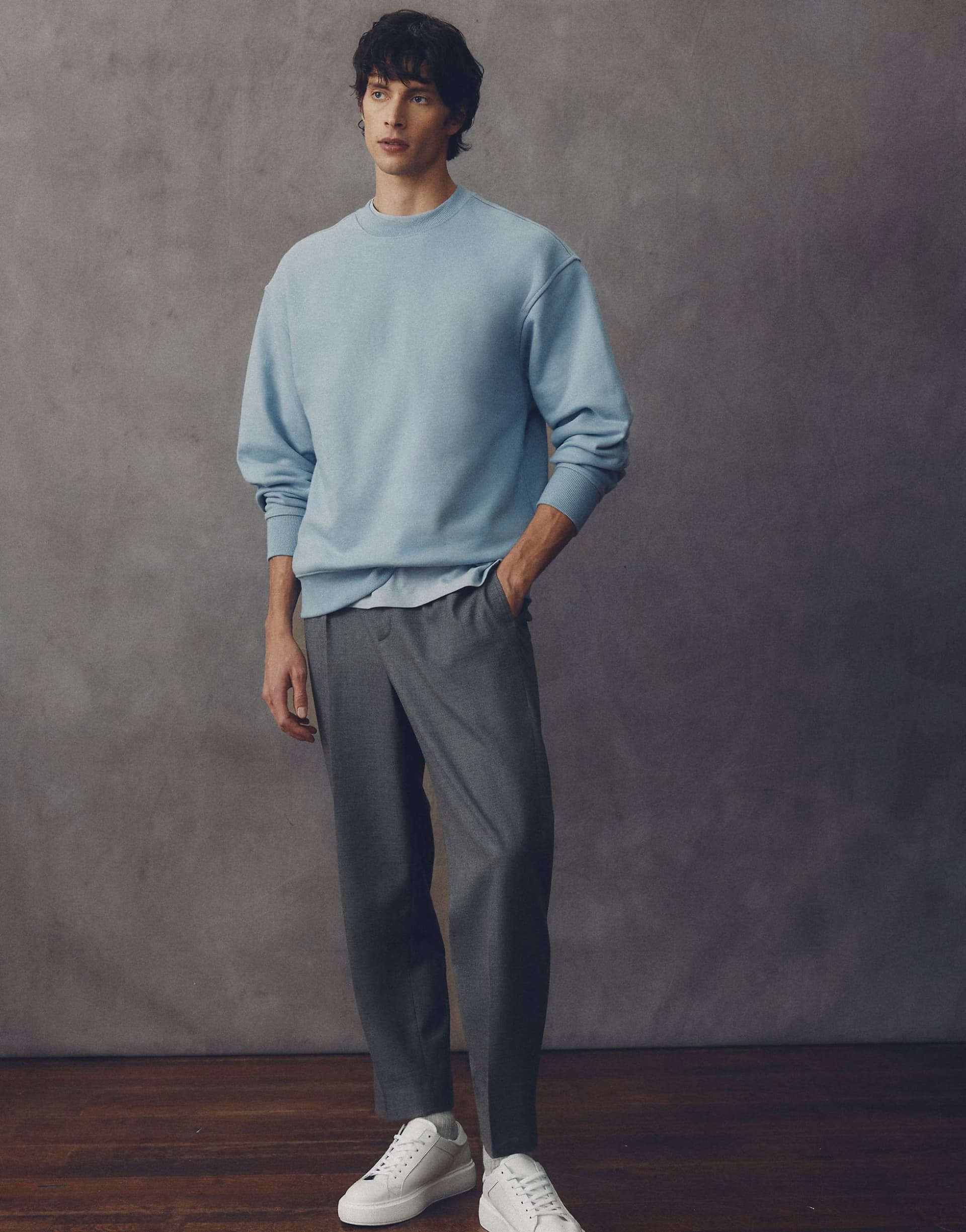ASOS ASOS COLLECTIVE smart relaxed tapered fit wool blend trousers in grey