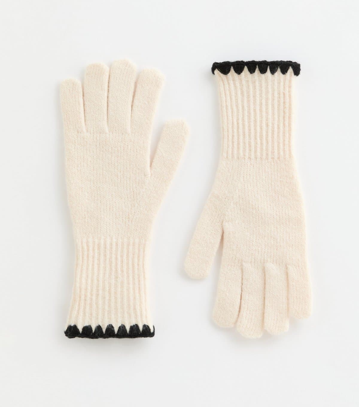 New Look New Look Cream Knit Gloves with Contrast Whipstitch