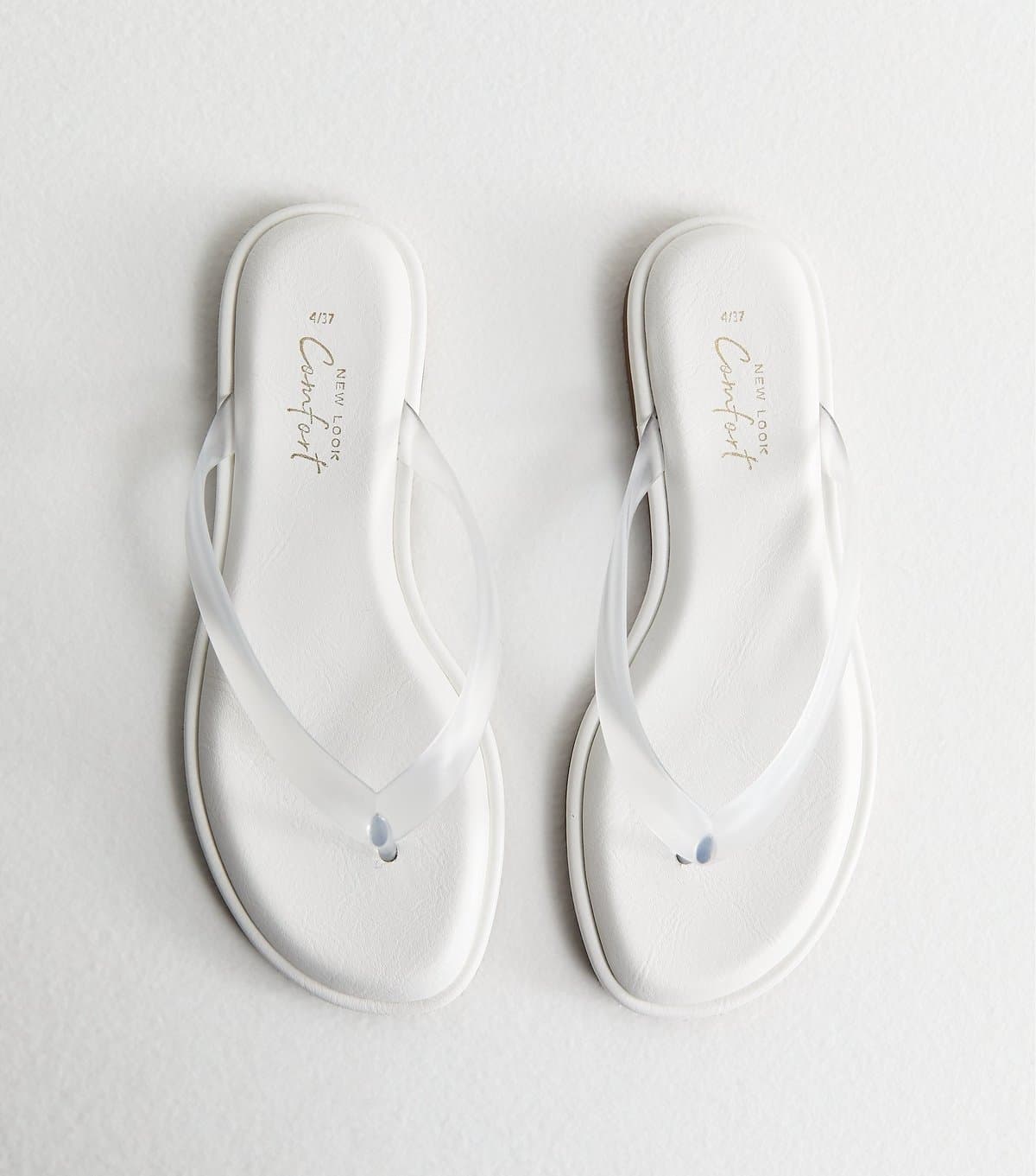 New Look Women's White Jelly Thong Sandals Vegan New Look