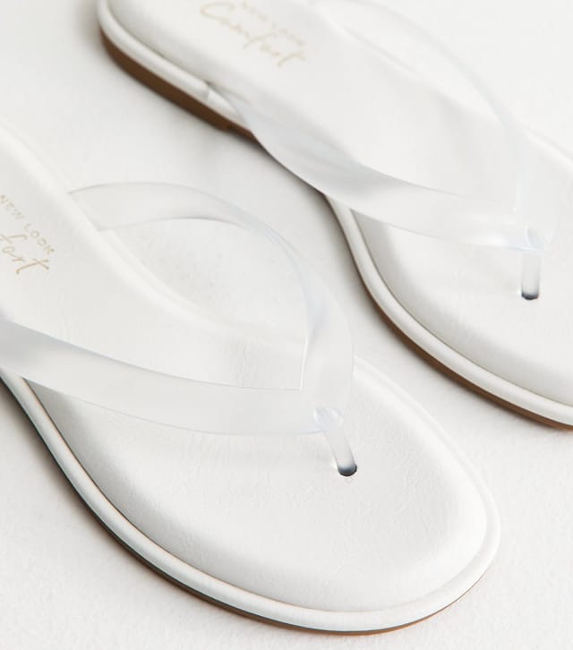 New Look Women's White Jelly Thong Sandals Vegan New Look - 3