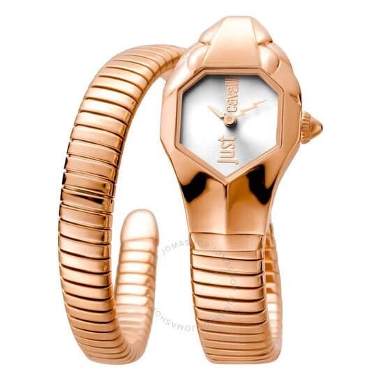 Just Cavalli Just Cavalli Women's Snake Quartz Silver Dial Watch in Rose Gold