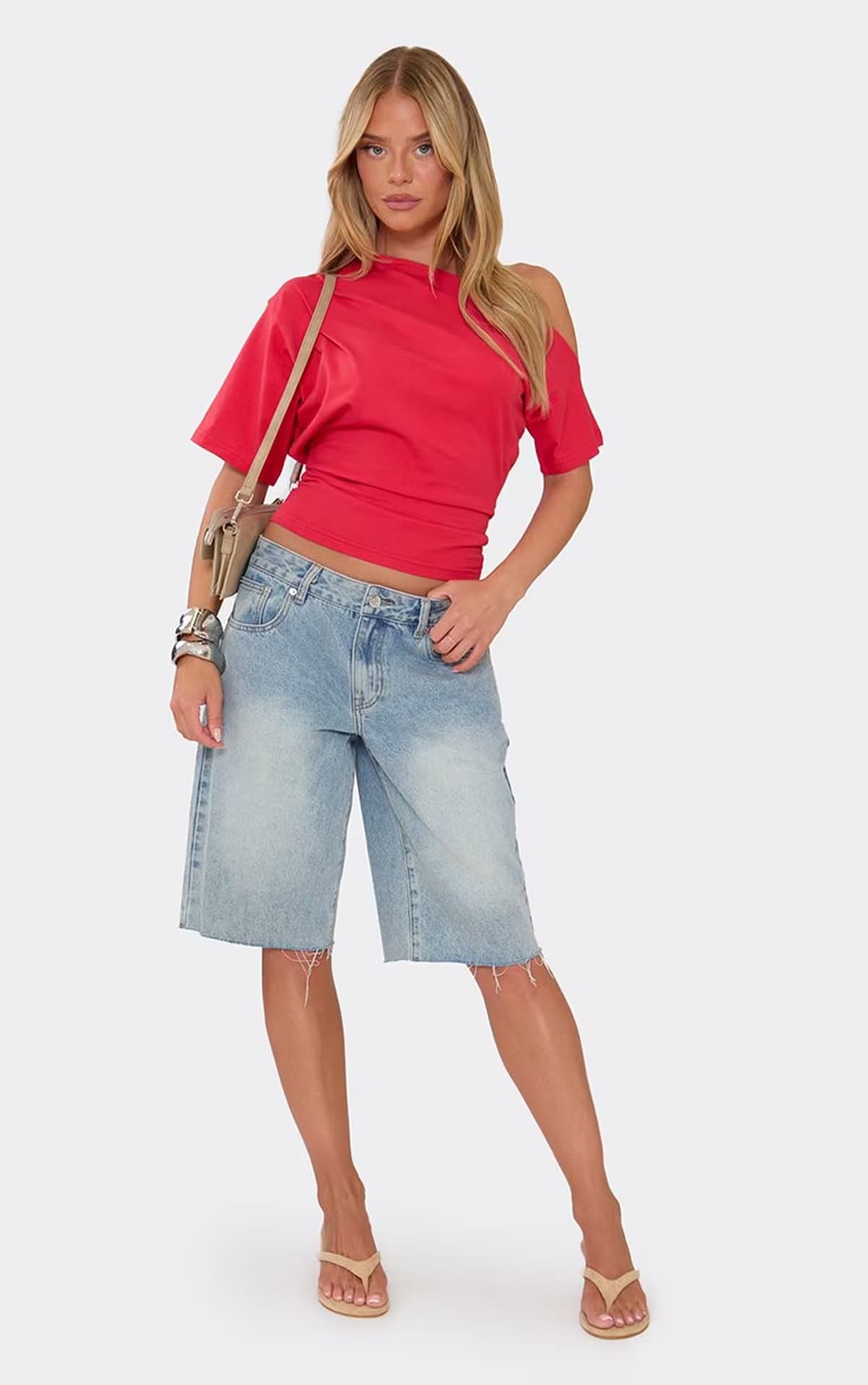 EGO EGO Red One Shoulder Cinched Waist Detail T-Shirt
