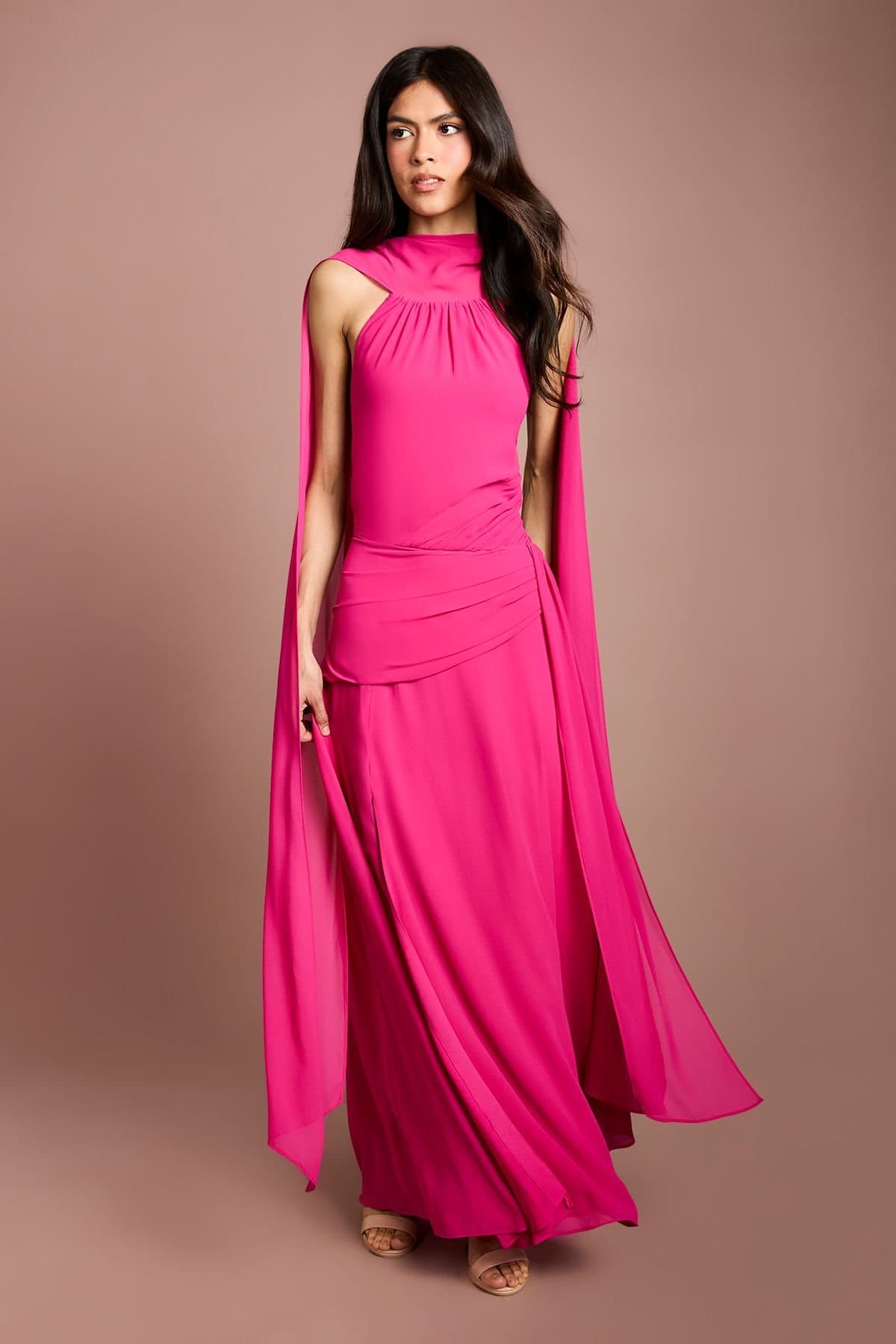 Coast Coast Women's High Neck Cape Georgette Midi Dress in Pink