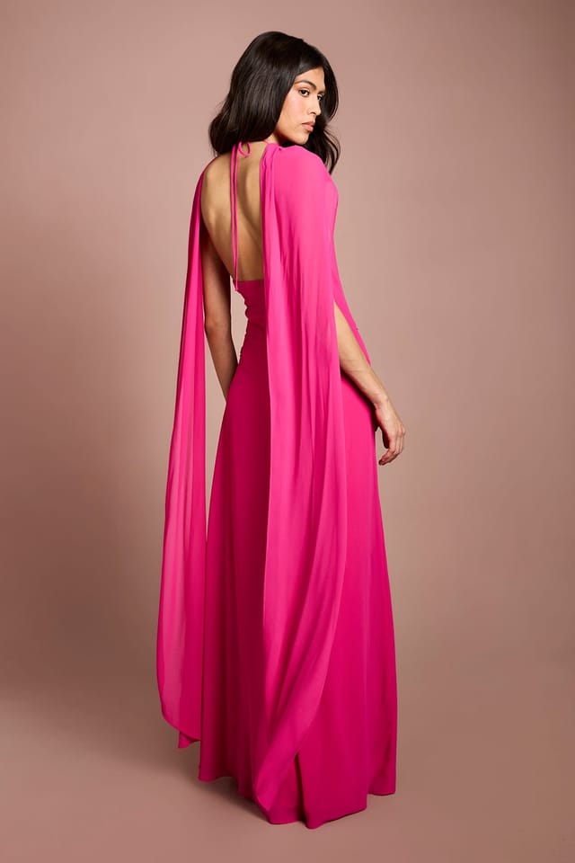 Coast Coast Women's High Neck Cape Georgette Midi Dress in Pink - 3