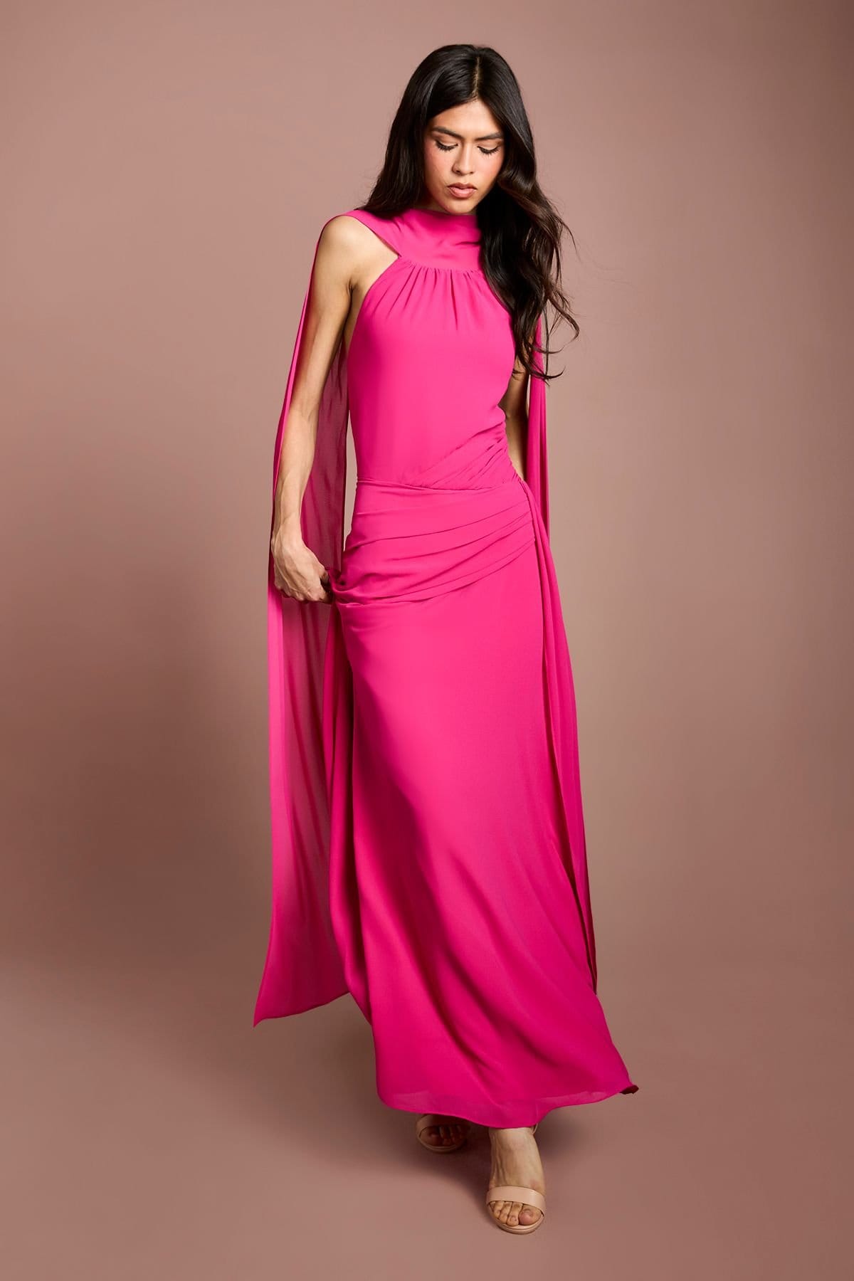 Coast Coast Women's High Neck Cape Georgette Midi Dress in Pink - 4