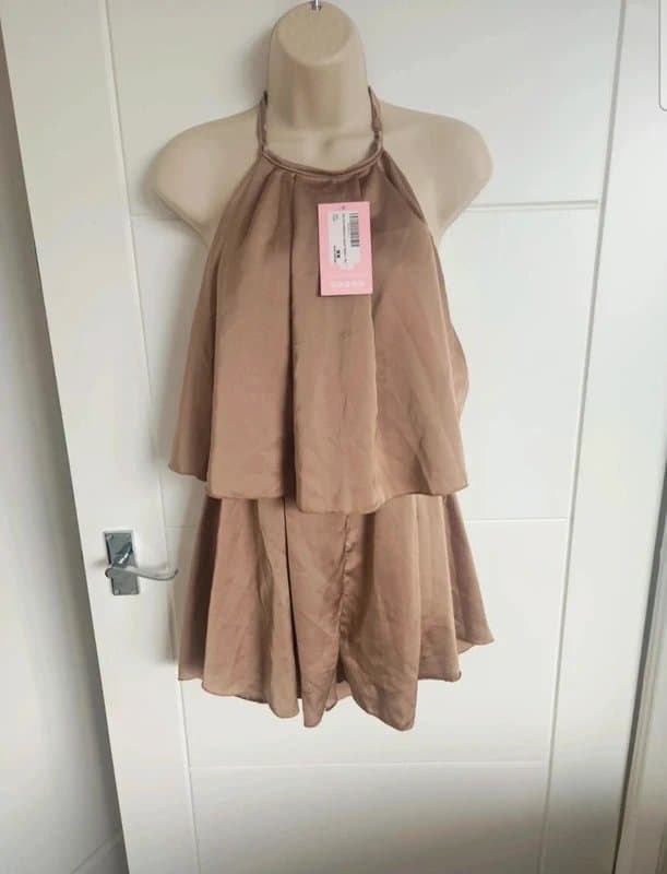 Missy Empire Womens missy empire gold satin kayered halter playsuit dressy party spring summer M/L