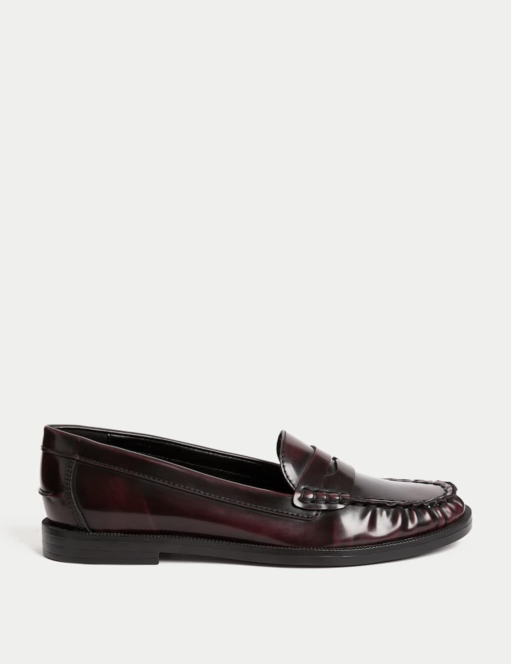Marks & Spencer M&S Patent Flat Penny Loafers Burgundy