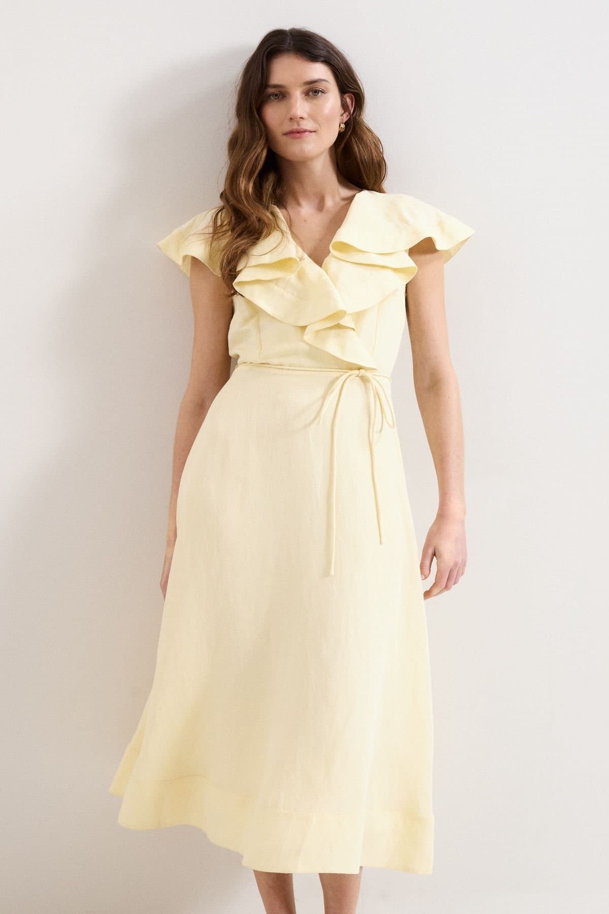 Phase Eight Phase Eight Women's Matilda Ruffle Linen Midi Dress in Lemon