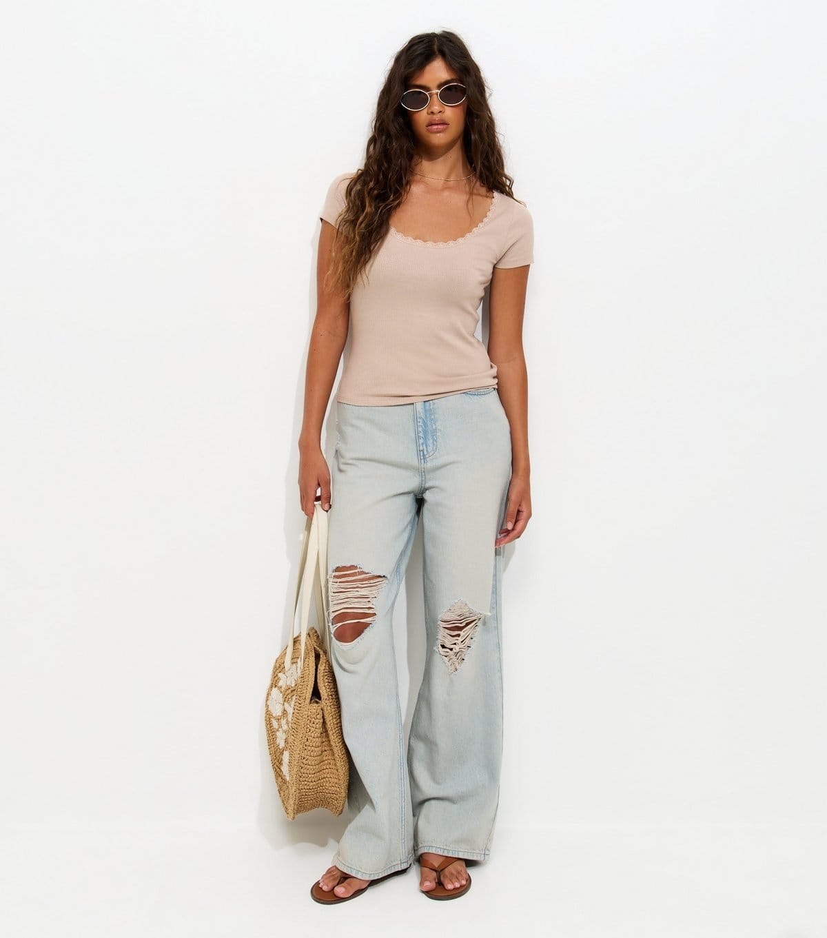 New Look Women's Mink Lace Trim Scoop Neck T-Shirt New Look - 2