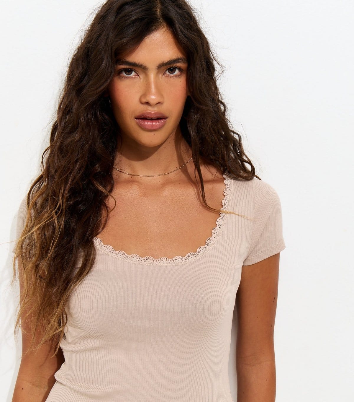 New Look Women's Mink Lace Trim Scoop Neck T-Shirt New Look - 3